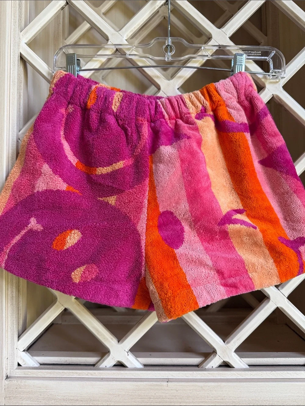 Terry Cloth Smiley Patterned surf Shorts in Pink & Orange